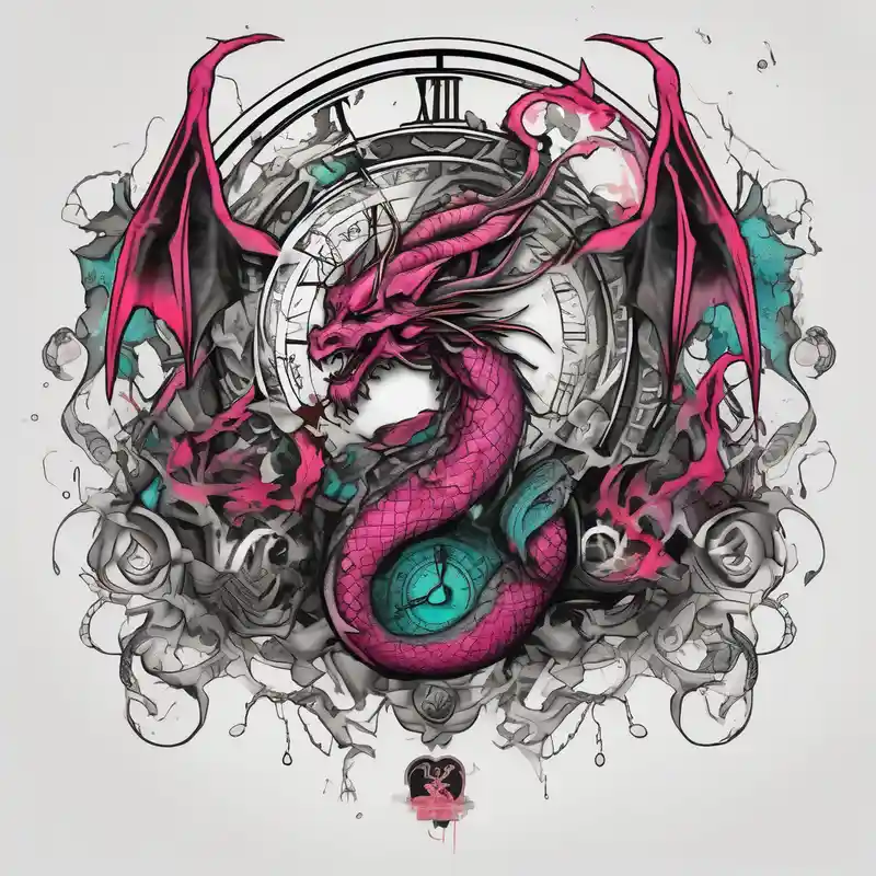 Dark cancer zodiac sign tattoo with dragon, clock and money on background fishing tattoos – Aquarelle, Couleurs vives